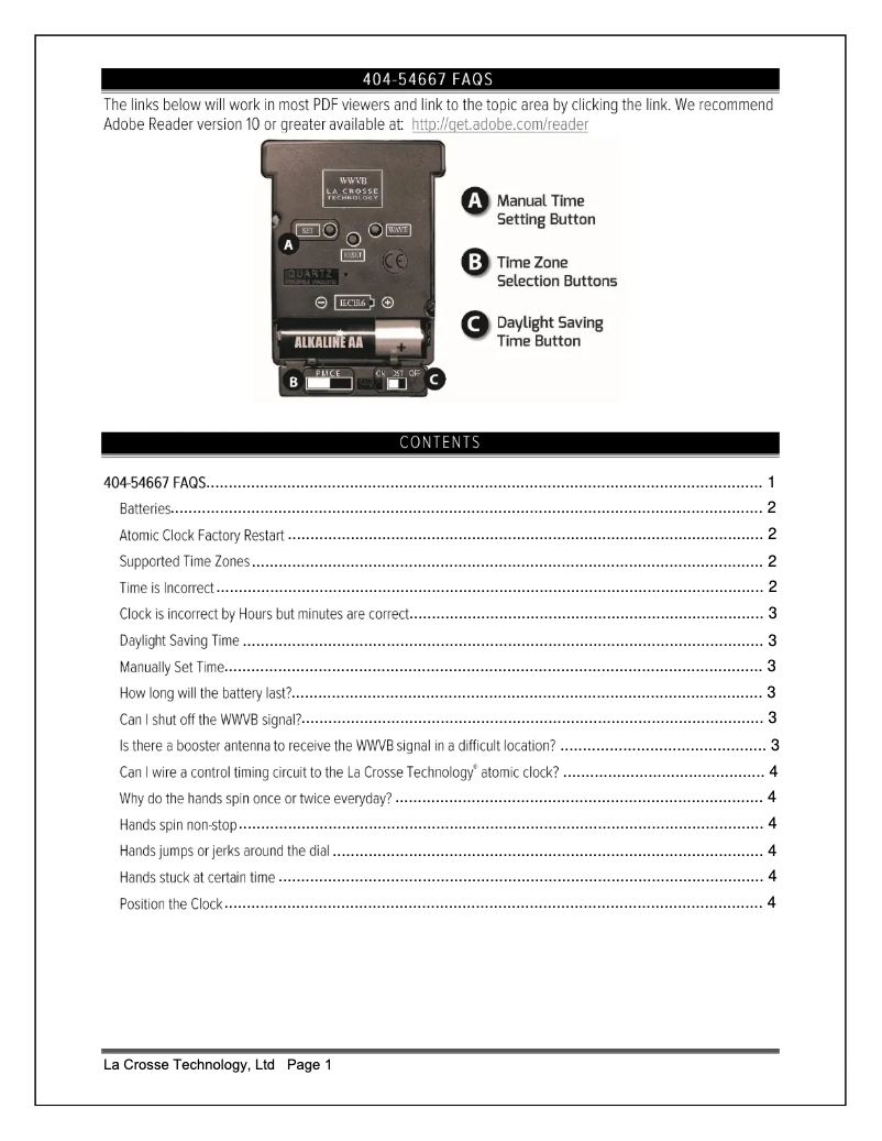 Page 1 de la notice FAQ La Crosse Technology 404-54667