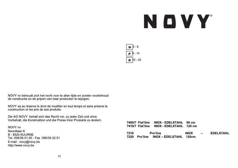 Page 1 de la notice Manuel utilisateur Novy Pro'line 7210
