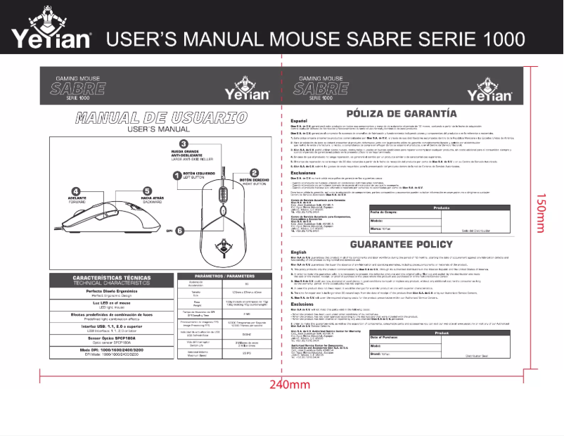 Page n°1 - Manuel utilisateur Yeyian Sabre Serie 1000