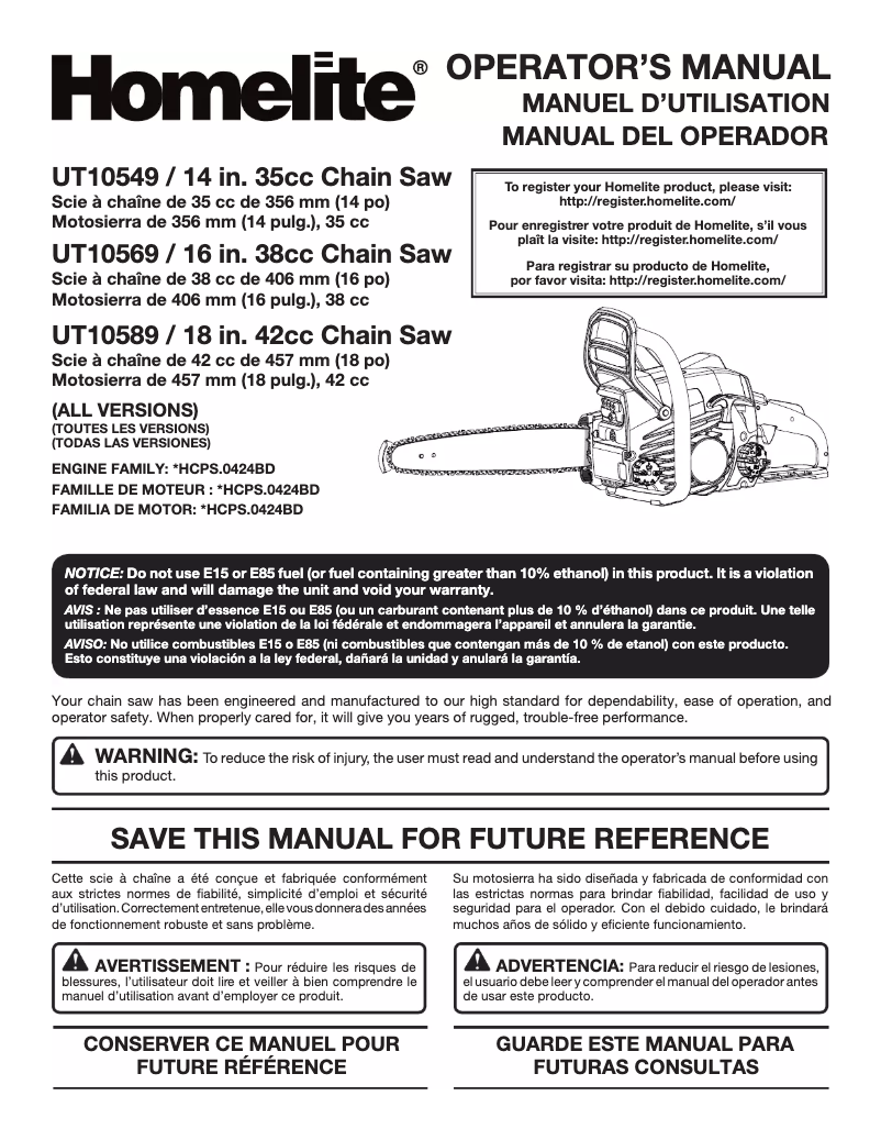 Page 1 de la notice Manuel utilisateur Homelite UT10640
