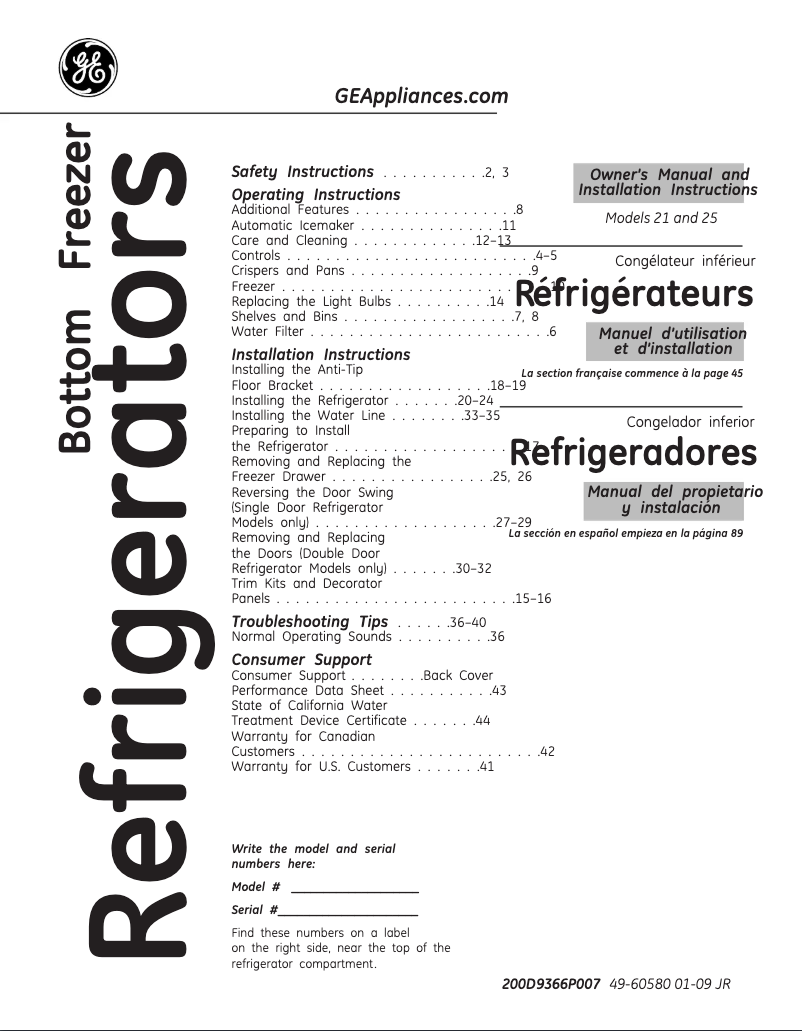 Image de la première page du manuel de l'appareil Profile PFIC1NFYBV