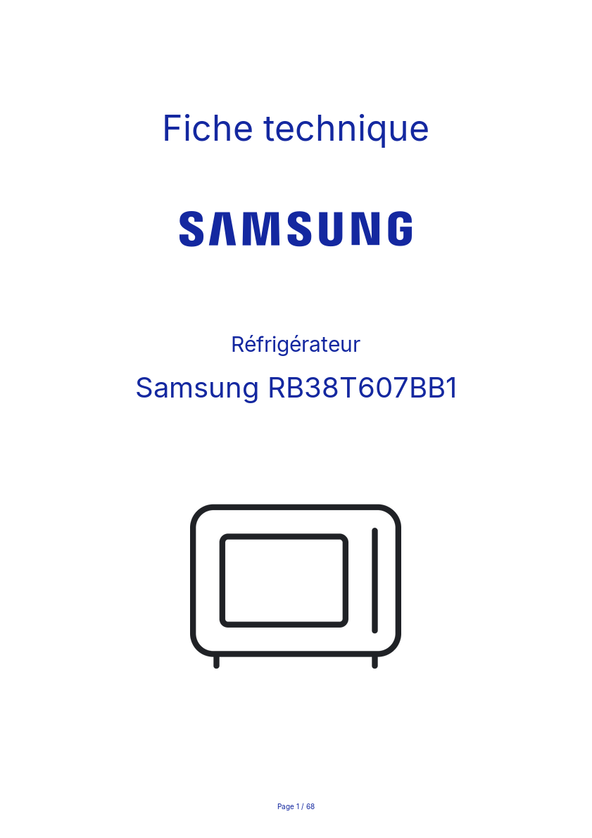Page n°1 - Fiche technique Samsung RB38T607BB1