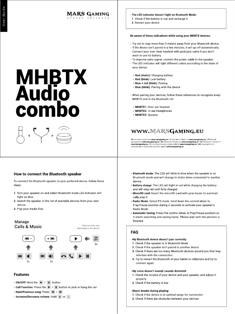 Page n°1 - Manuel utilisateur Mars Gaming MHBTX