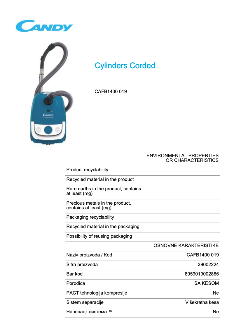 Image de la première page du manuel de l'appareil CAFB1400 019