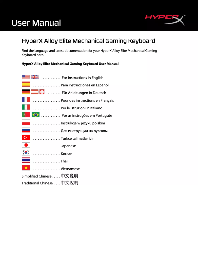 Page 1 de la notice Manuel utilisateur HyperX Alloy FPS RGB