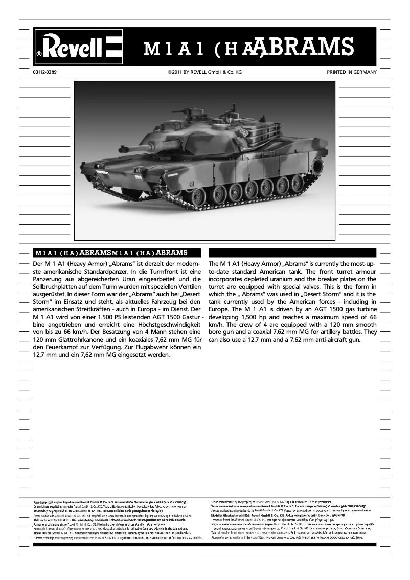 Image de la première page du manuel de l'appareil M 1 A1 (HA) ABRAMS