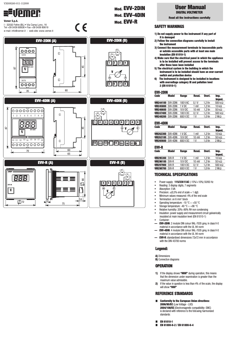 Image de la première page du manuel de l'appareil EVV-4DIN