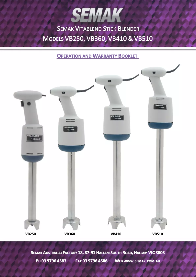 Page n°1 - Manuel utilisateur Semak Vitablend VB200