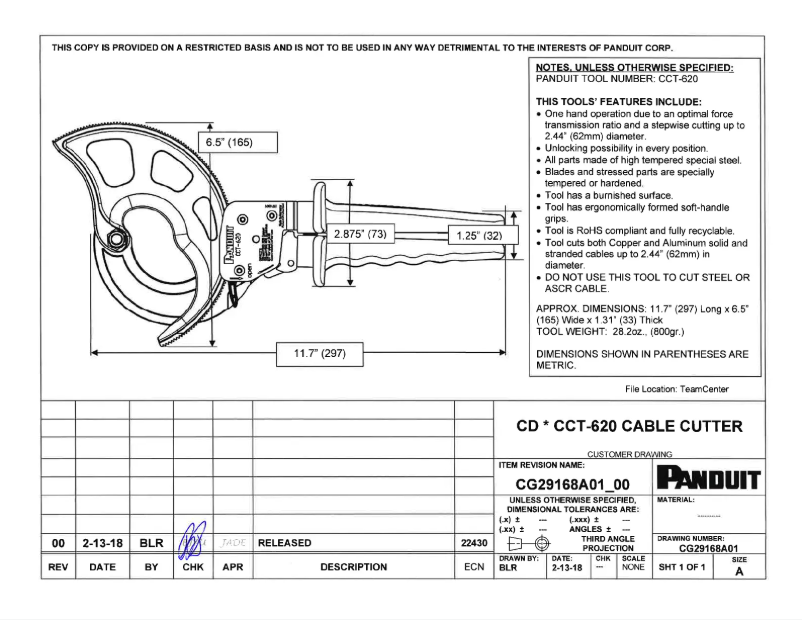Page n°1 - Dessin technique Panduit CCT-620