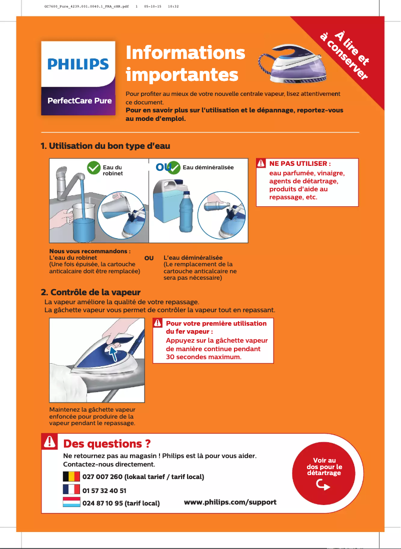 Image de la première page du manuel de l'appareil PerfectCare Pure GC7643