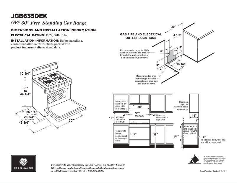 Page n°1 - Fiche technique GE JGB635DEKCC