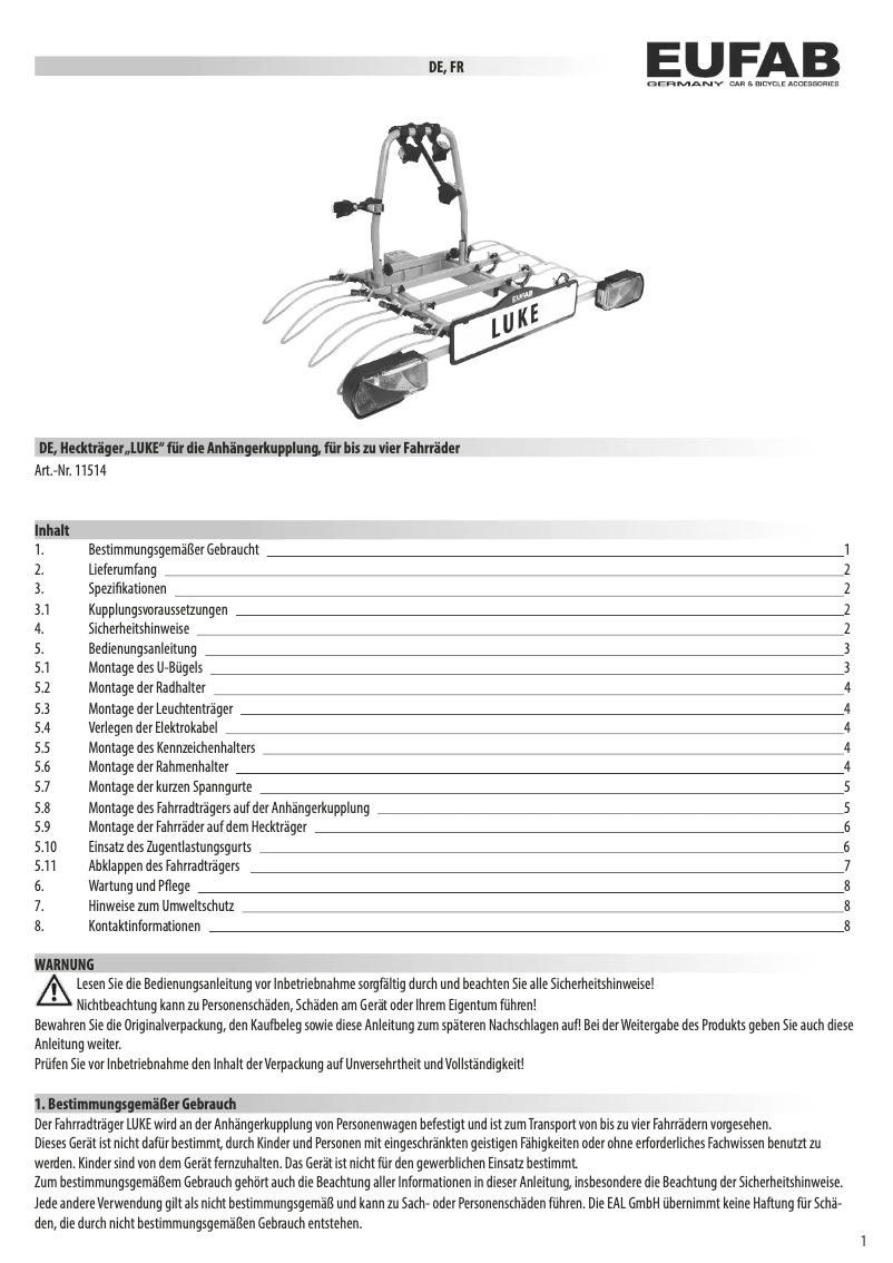Page 1 de la notice Manuel utilisateur Eufab Luke