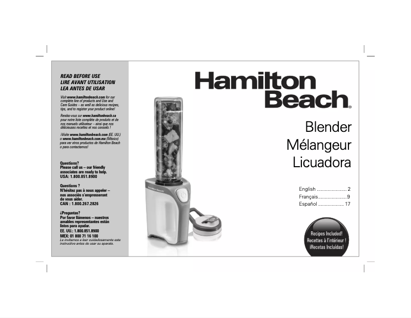 Page 1 de la notice Manuel utilisateur Hamilton Beach Go Sport 51135