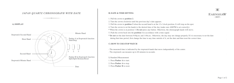 Page n°1 - Manuel utilisateur Earnshaw Bauer Fumée Chronograph ES-8094-01