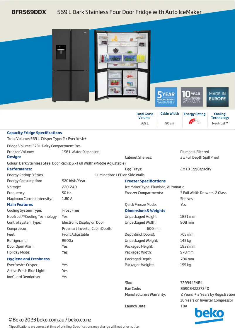 Page n°1 - Fiche technique Beko BFR569DDX