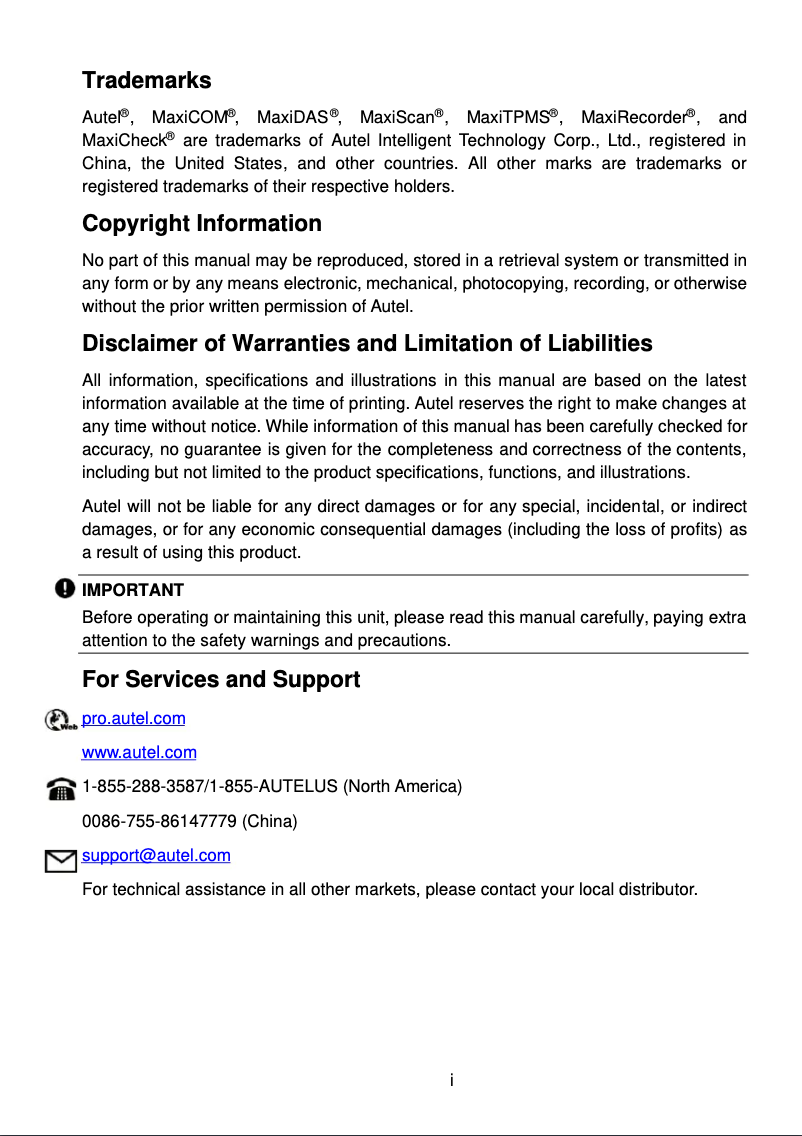 Page 1 de la notice Manuel utilisateur Autel MaxiCOM MK906 Pro