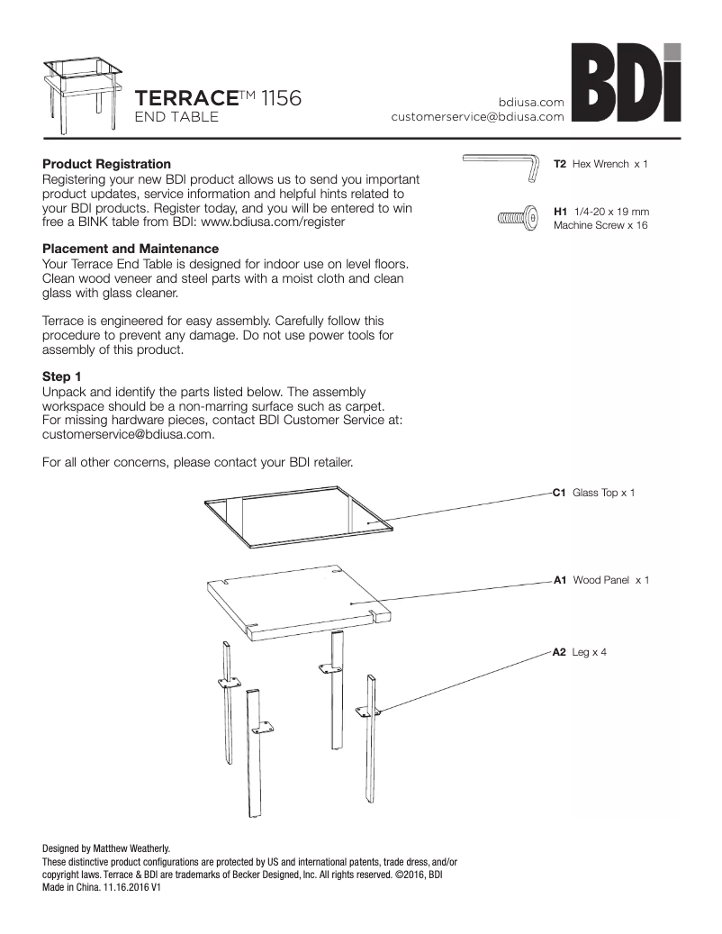 Page 1 de la notice Instructions / montage BDI Terrace 1156
