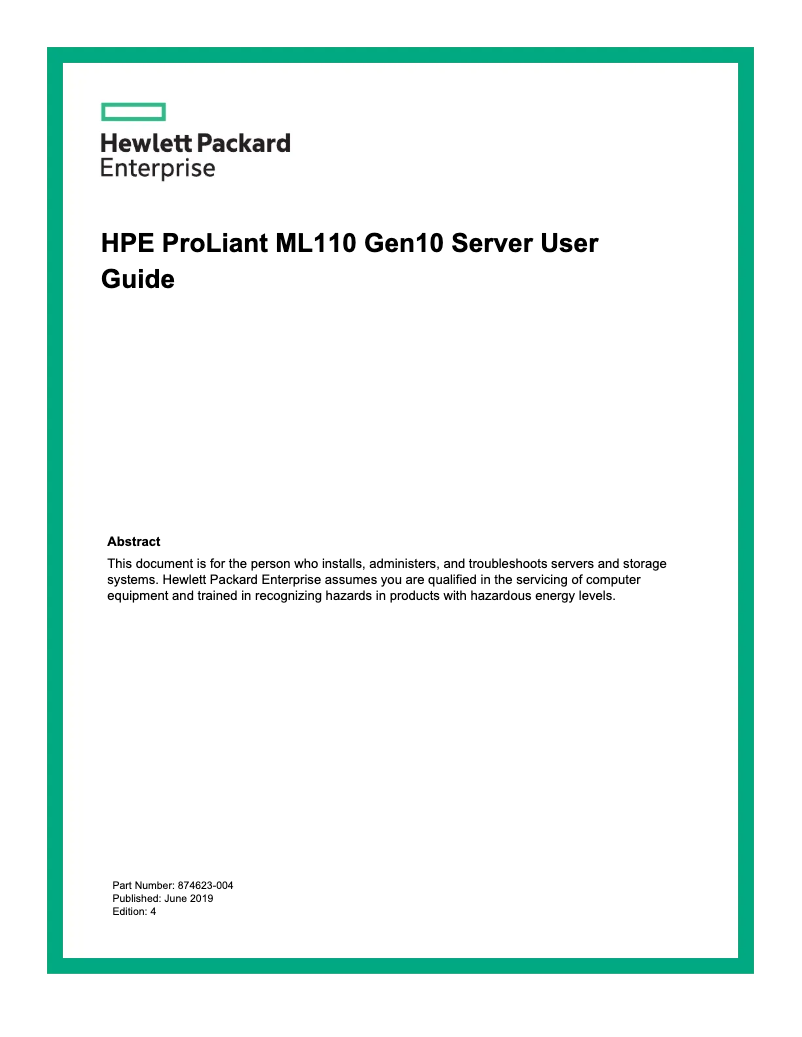 Image de la première page du manuel de l'appareil ProLiant ML110 G10