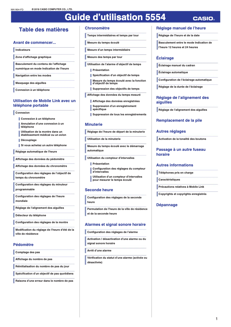 Page 1 de la notice Manuel utilisateur Casio G-Shock GBA-800-1AER