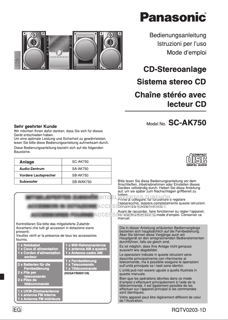 Page n°1 - Manuel utilisateur Panasonic SC-AK750