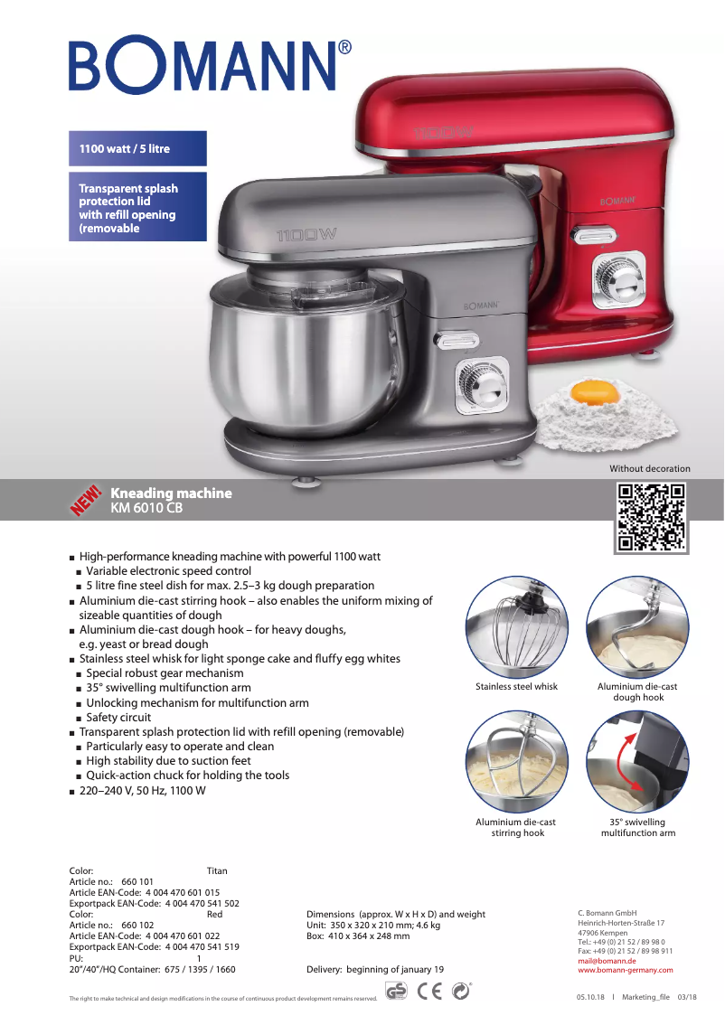 Page n°1 - Fiche technique Bomann KM 6010 CB
