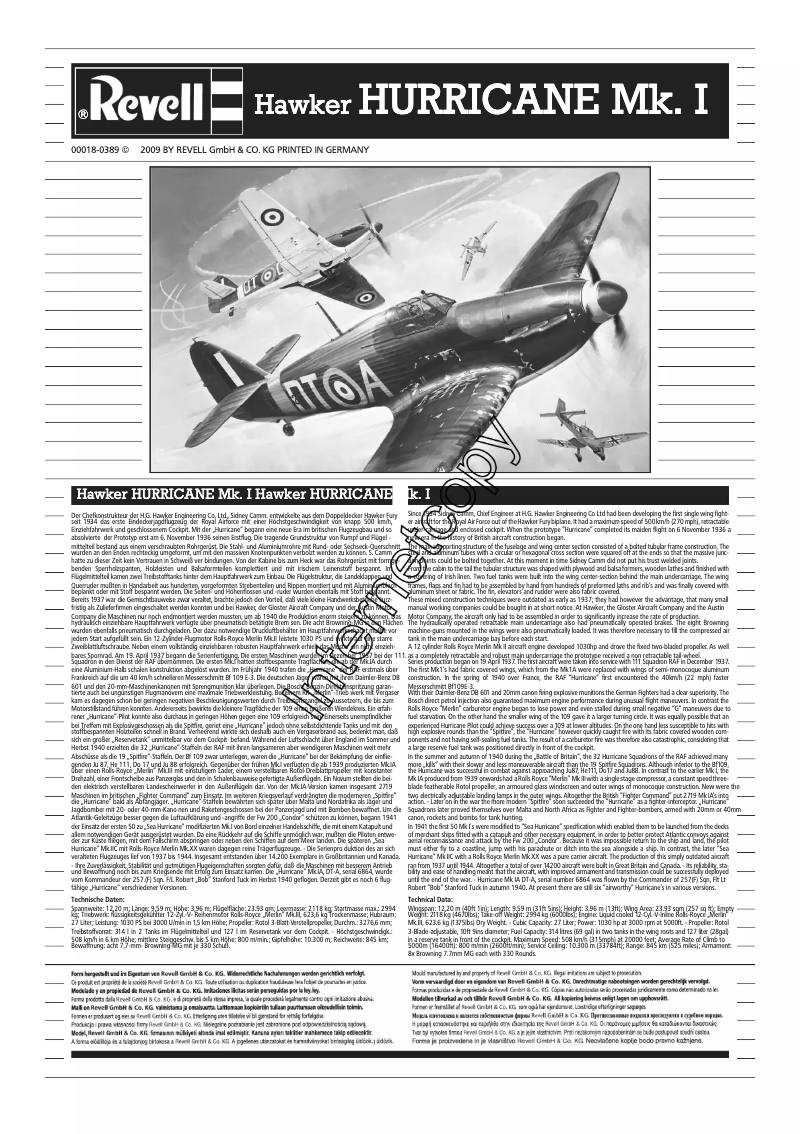 Page n°1 - Manuel utilisateur Revell Hawker Hurricane Mk IIC