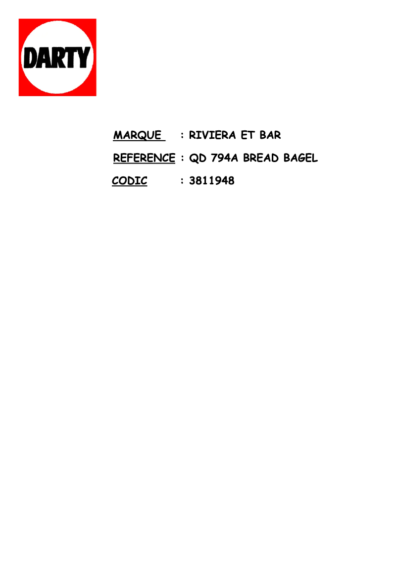Page n°1 - Manuel utilisateur Riviera & Bar Bread & Bagel QD794A