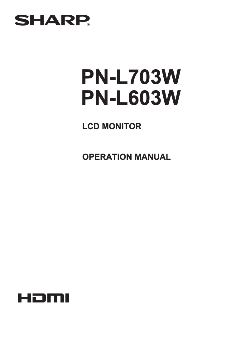 Image de la première page du manuel de l'appareil Aquos PN-L703W
