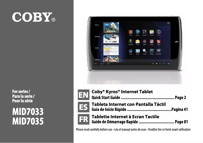 Imagen de la primera página del manual del dispositivo Kyros MID7035