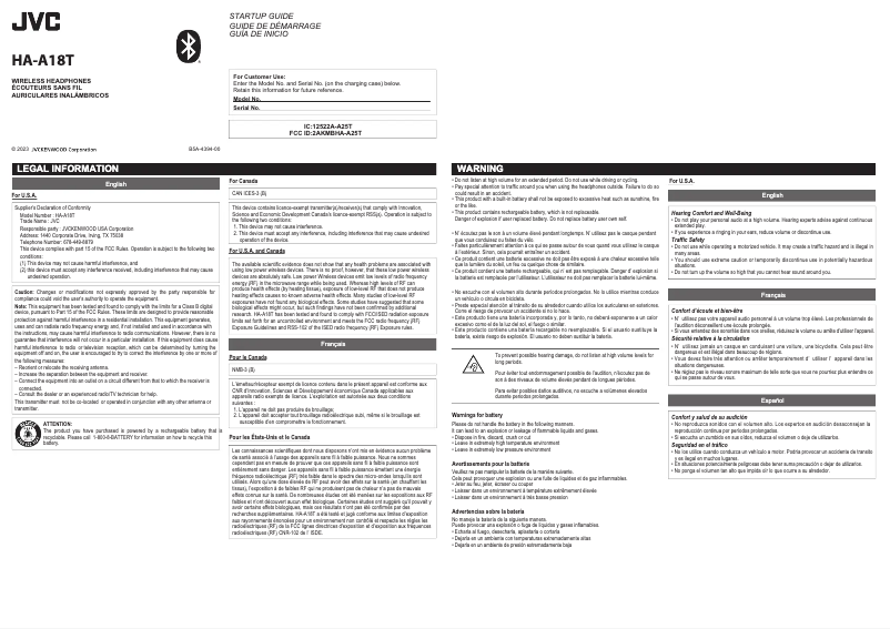 Page 1 de la notice Manuel utilisateur JVC HA-A18T