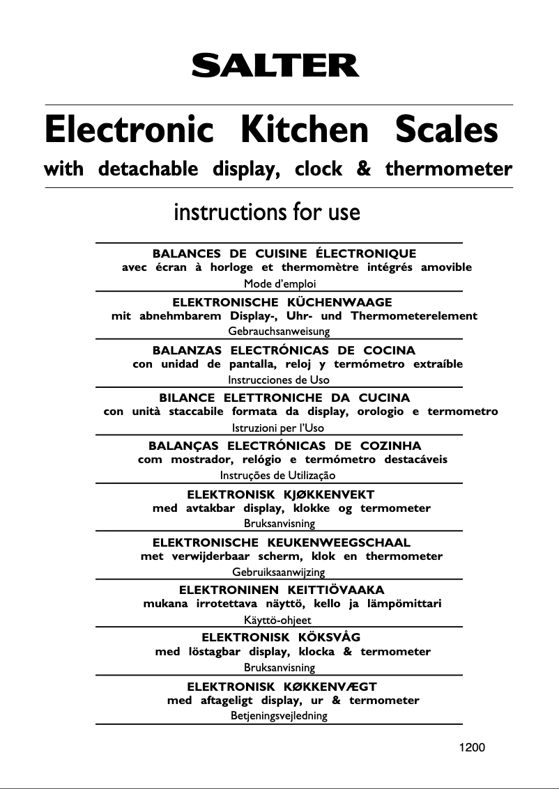Page 1 de la notice Manuel utilisateur Salter 1200