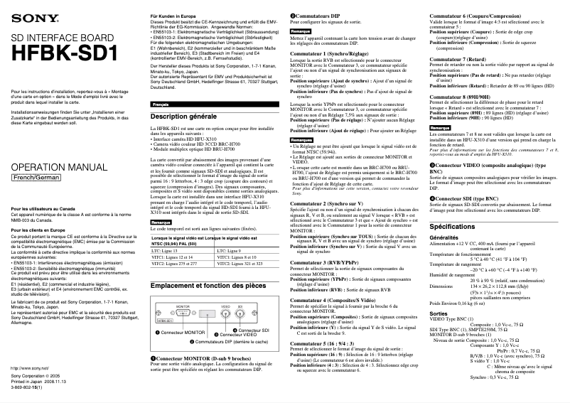 Page n°1 - Manuel utilisateur Sony HFBK-SD1