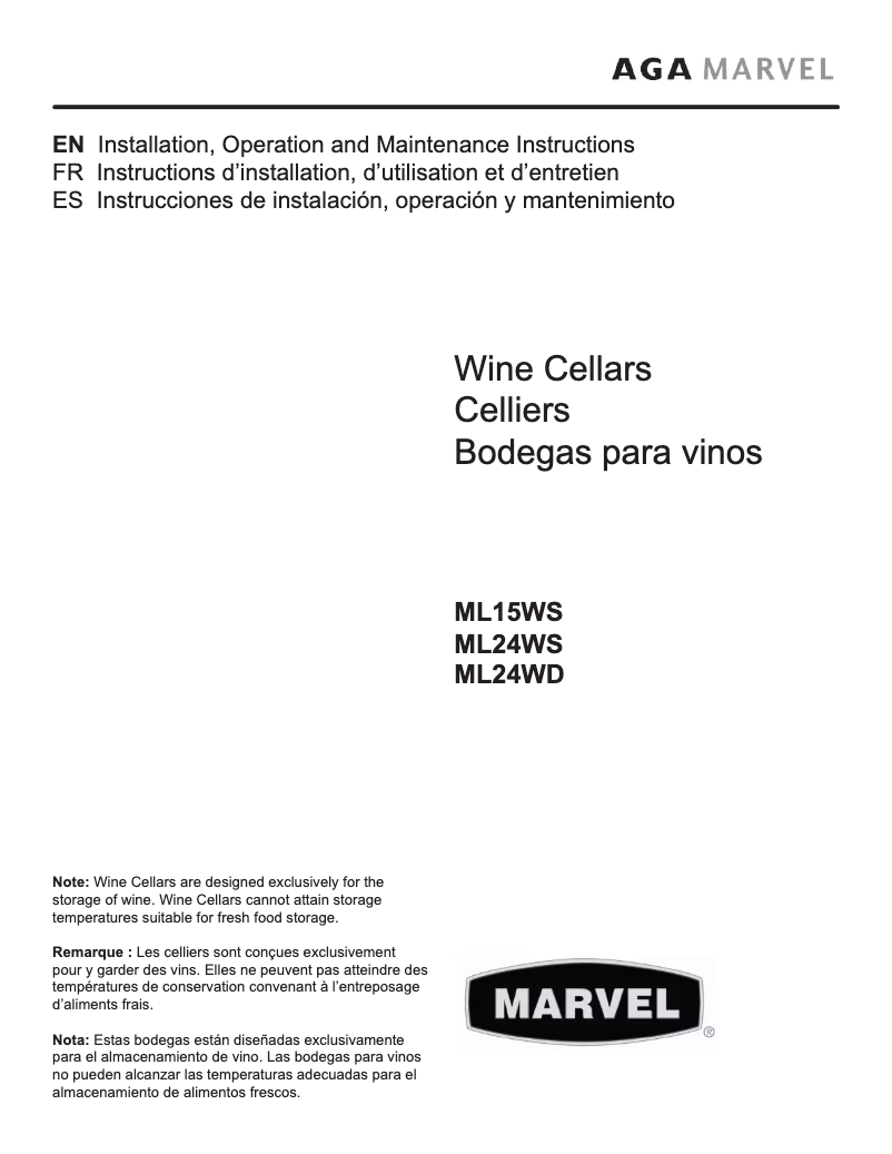 Page n°1 - Manuel utilisateur Marvel ML15WSF2LP
