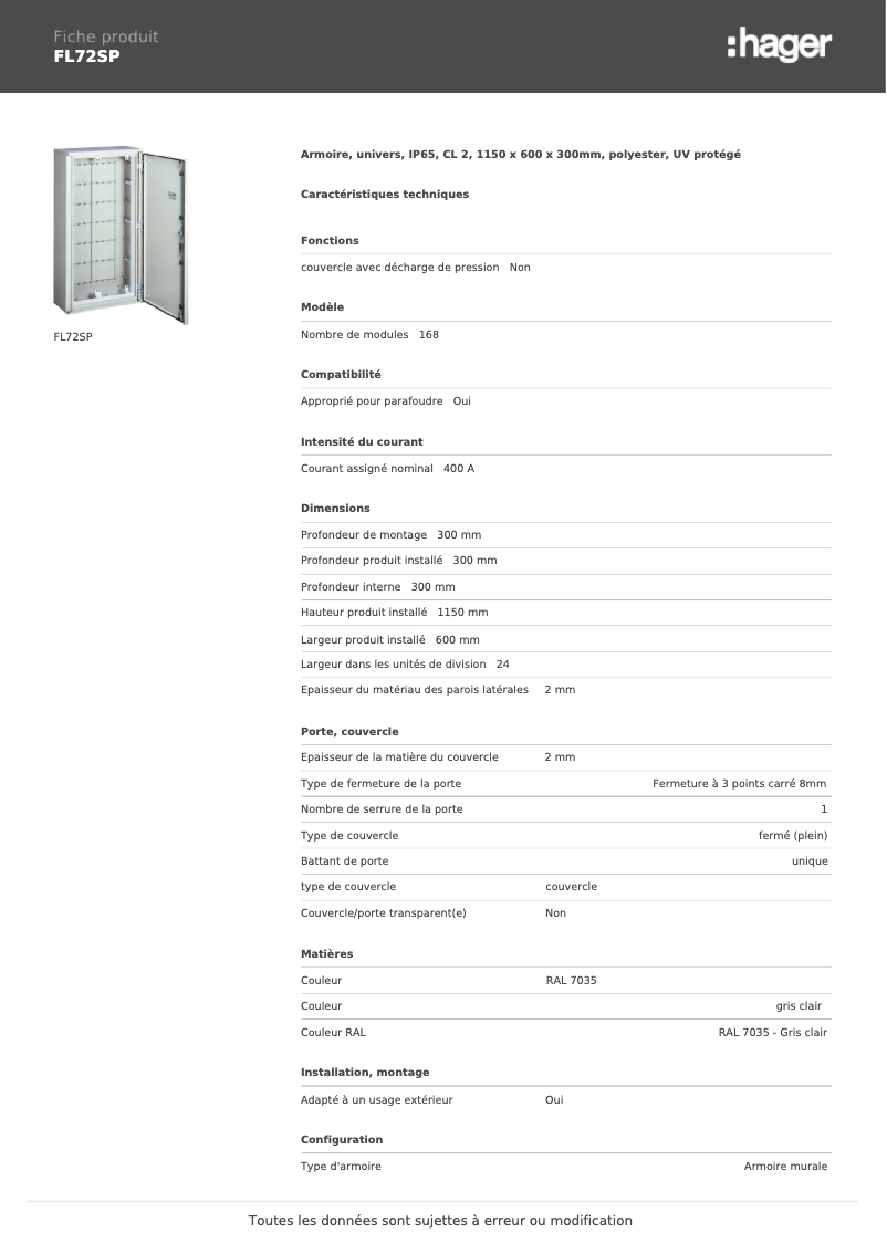Page n°1 - Manuel utilisateur Hager FL72SP