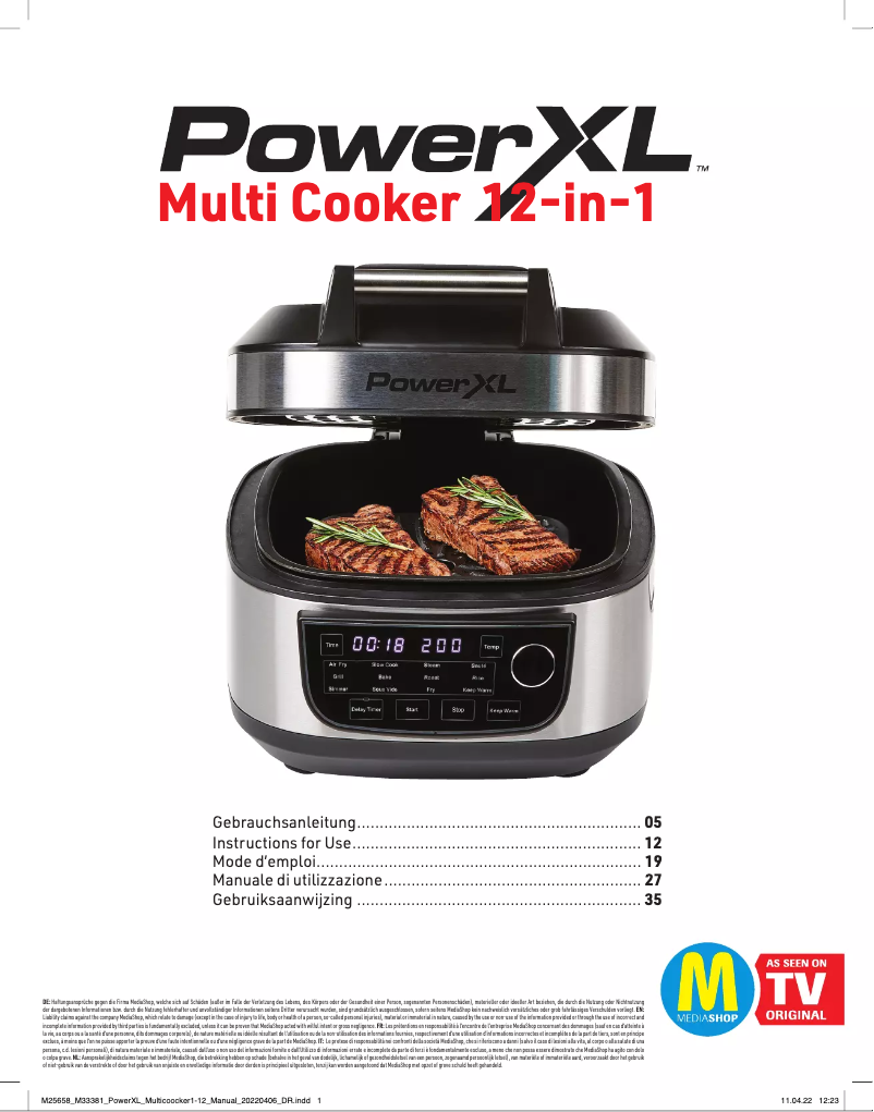 Page n°1 - Manuel utilisateur PowerXL Multi Cooker 12-in-1