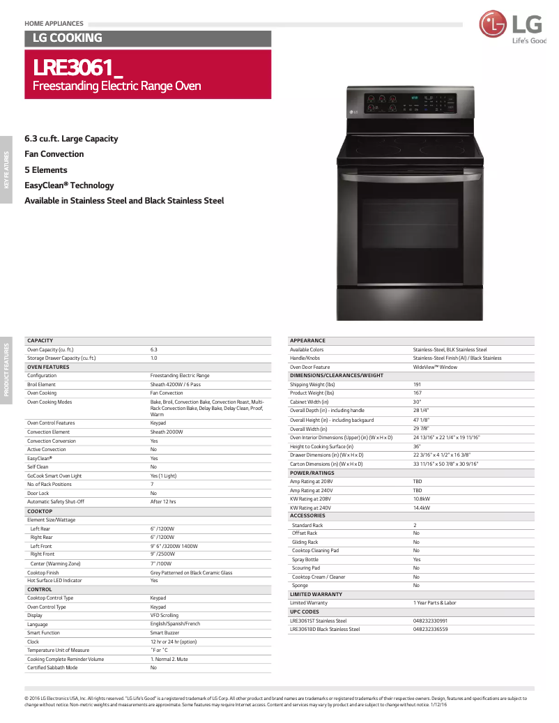 Page n°1 - Fiche technique LG LRE3194BD