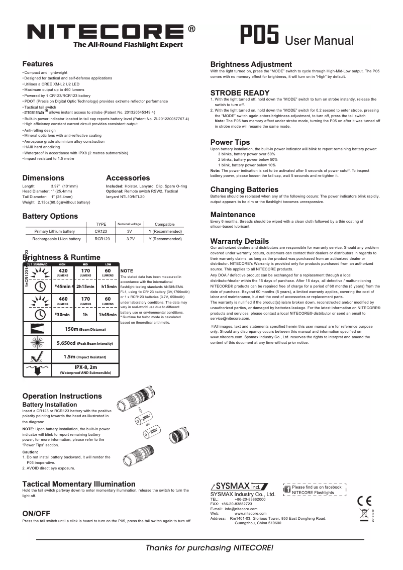 Página 1 del manual Manual de usuario Nitecore P05