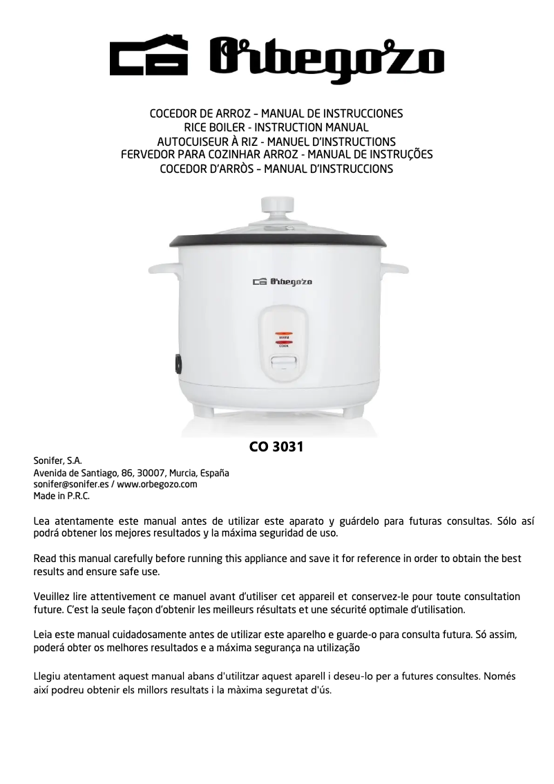 Page 1 de la notice Manuel utilisateur Orbegozo CO 3031