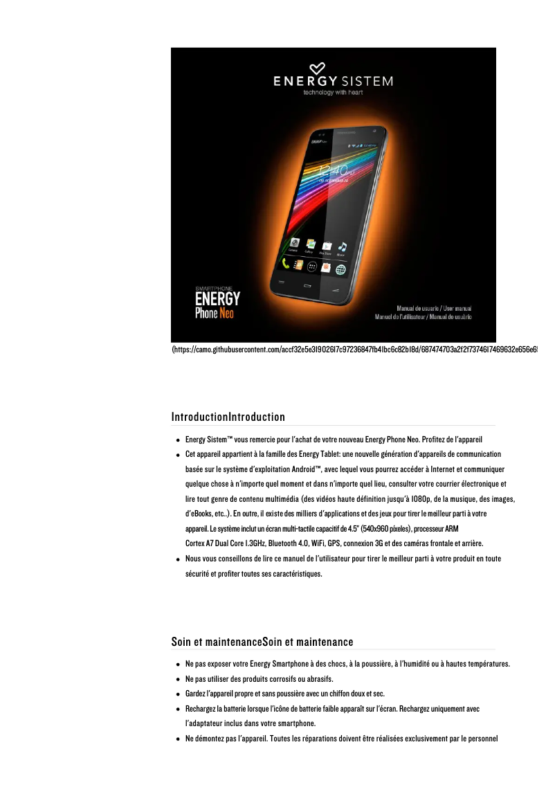 Page n°1 - Manuel utilisateur Energy Sistem Energy Phone Neo