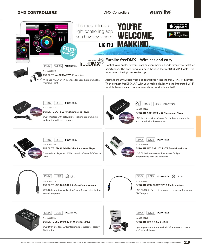 Page 1 de la notice Catalogue Eurolite freeDMX Wi-Fi Interface AP