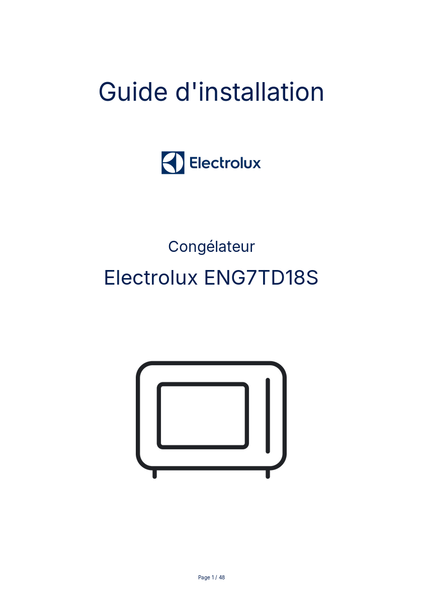 Page n°1 - Guide d'installation Electrolux ENG7TD18S