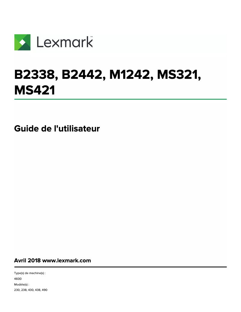 Page 1 de la notice Manuel utilisateur Lexmark MS421dw