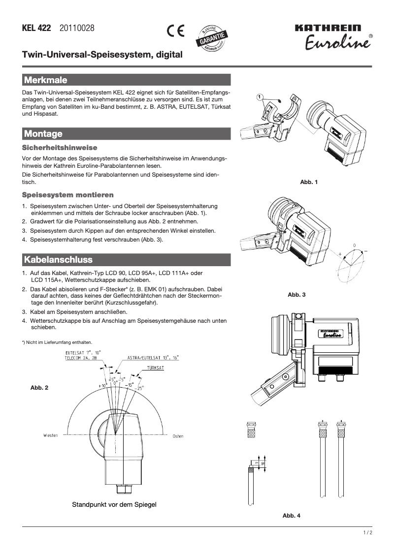 Page n°1 - Fiche technique Kathrein Euroline KEL 422