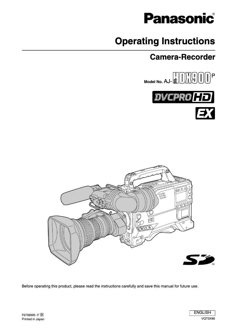 Image de la première page du manuel de l'appareil AJ-HDX900PE