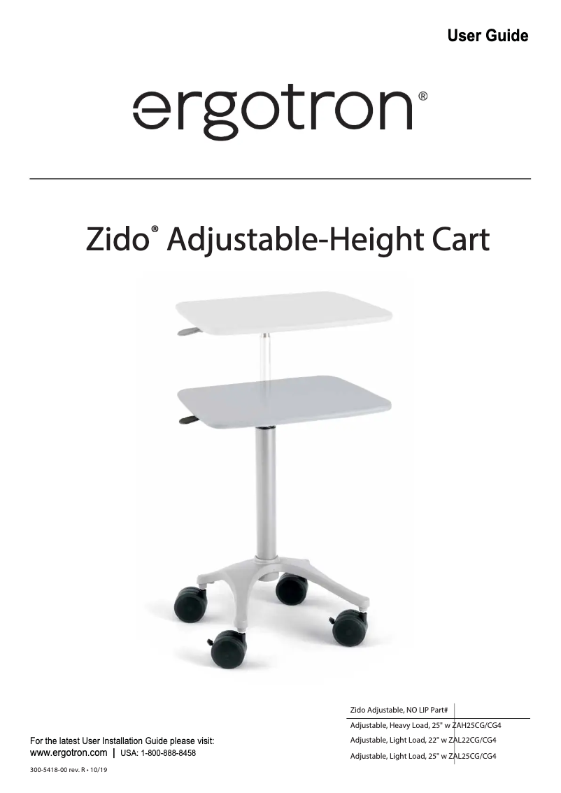 Page 1 de la notice Manuel utilisateur Ergotron Zido 25 Light Load