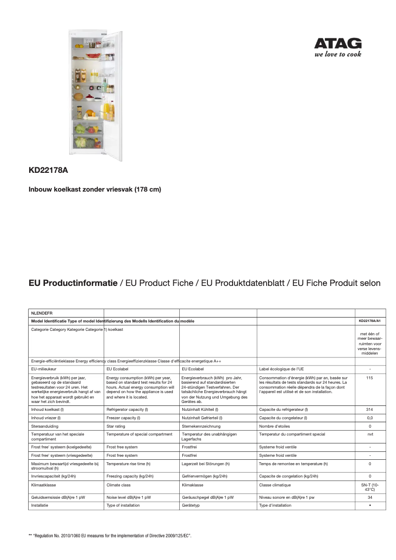 Página 1 del manual Ficha técnica Atag KD22178A