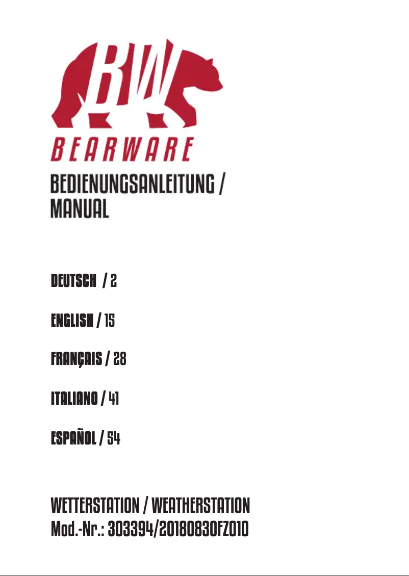 Page 1 de la notice Manuel utilisateur Bearware 303394