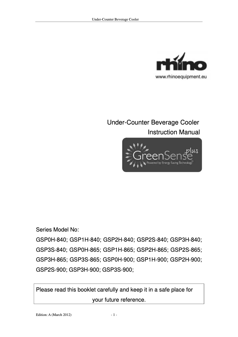 Page n°1 - Manuel utilisateur Rhino GSP1H-840-SS