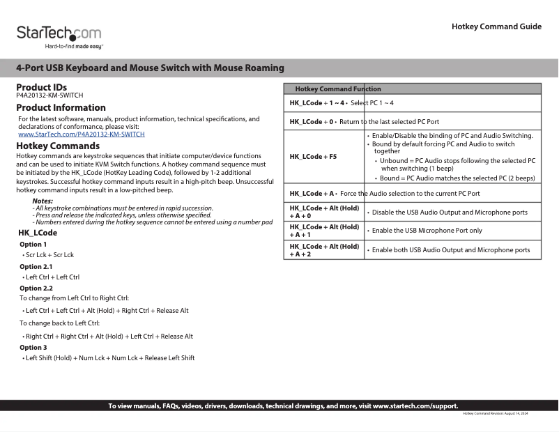 Page 1 de la notice Manuel utilisateur StarTech.com P4A20132-KM-SWITCH