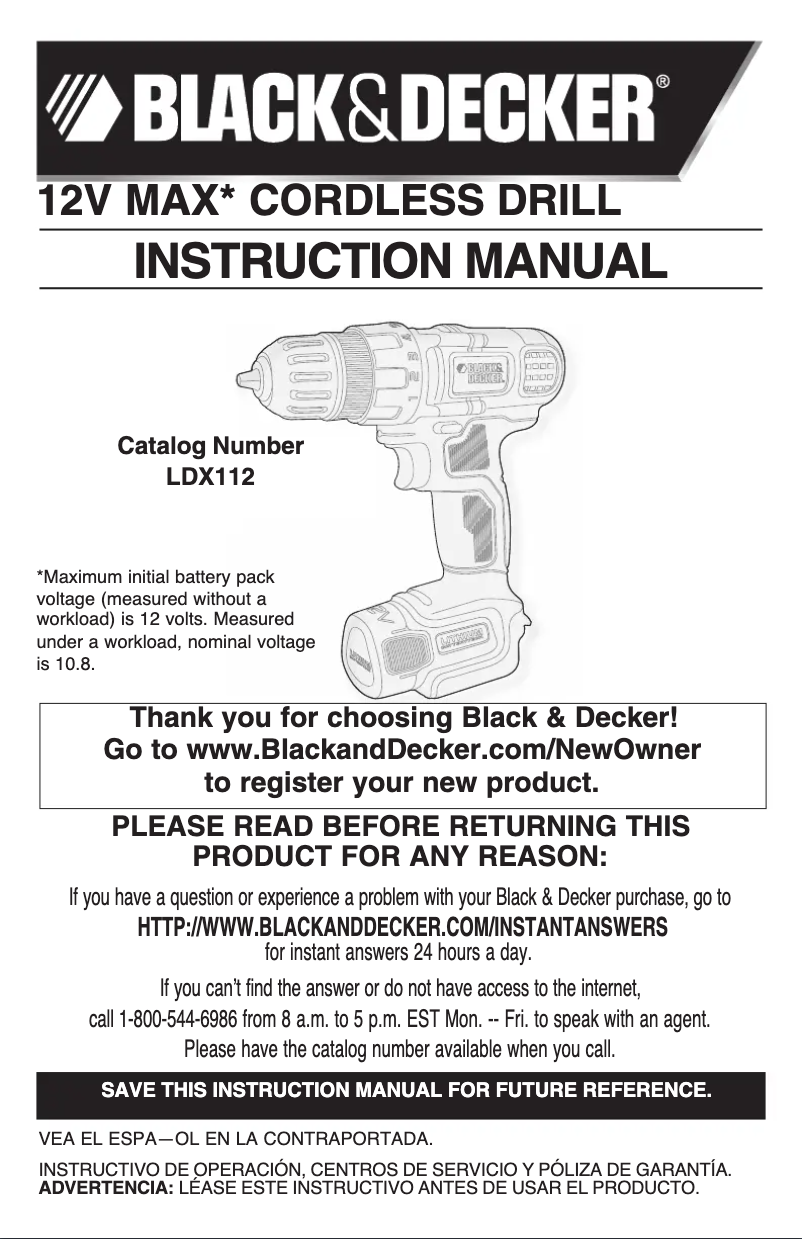 Page 1 de la notice Manuel utilisateur Black & Decker LDX112
